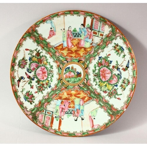 A CHINESE CANTON PORCELAIN PLATE, painted with panels of fig...