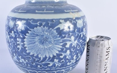 A CHINESE QING DYNASTY BLUE AND WHITE PORCELAIN VASE painted with flowers. 22 cm x 19 cm.