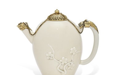 A CONTINENTAL SILVER-GILT MOUNTED CHINESE BLANC-DE-CHINE PORCELAIN TEAPOT APPARENTLY UNMARKED,...