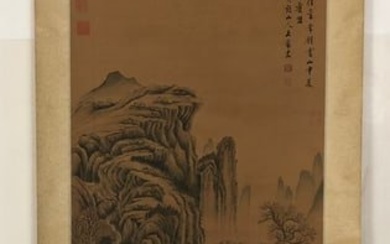 A Chinese Ink Painting Hanging Scroll By Wang Meng