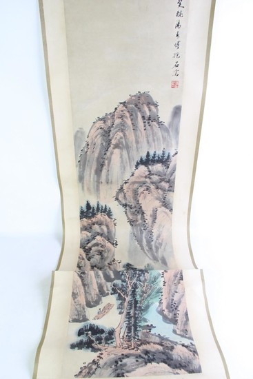 A Chinese Ink Scroll Painting of Flowers and Birds (Image Length 33cm)