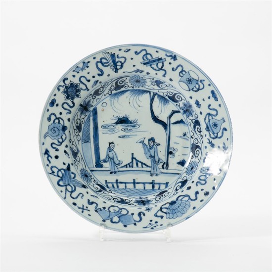 A Chinese blue and white 'kraak' dish Early...