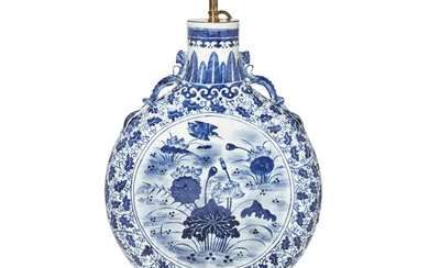 A Chinese blue and white moonflask Qing dynasty, 19th century Painted to...