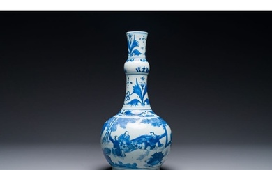A Chinese blue and white 'sages' bottle vase, Transitional p...
