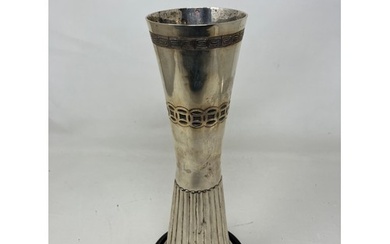 A Chinese silver coloured metal vase, base filled, 25 cm hig...