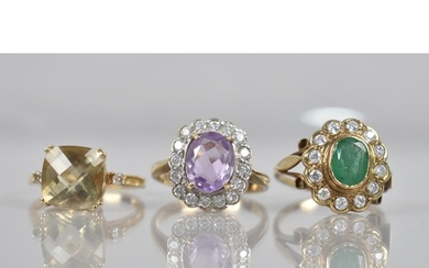 A Collection of Three 9ct Gold Mounted Jewelled Rings to inc...