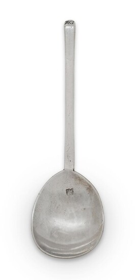 A Commonwealth silver slip-top spoon, London, 1657, probably Jeremy Johnson, initialled 'AG' to terminal and prick dot engraved with the same initials to reverse of bowl, 16.6cm long, approx. weight 1.5oz Provenance: The estate of the late...