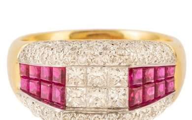 A Diamond & Ruby Invisible Set Ring in 18K