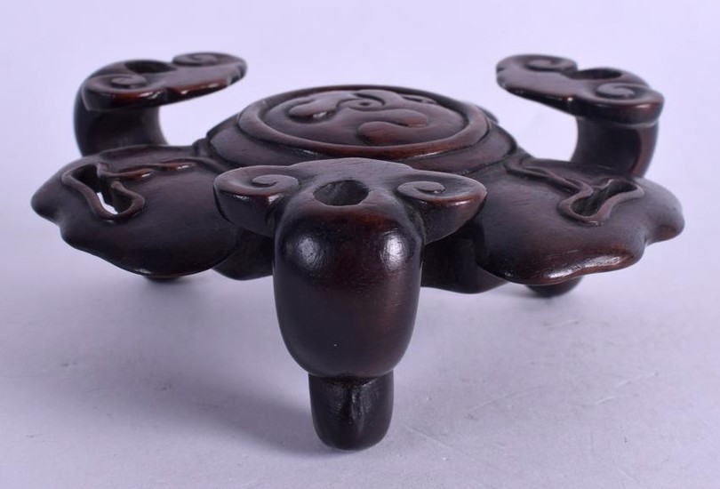 A FINE 19TH CENTURY CHINESE CARVED HONGMU CENSER STAND