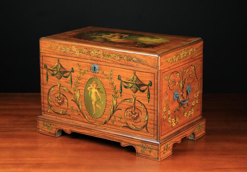 A Fine 19th Century Painted Satinwood Collector's Chest stamped EDWARDS & ROBERTS. The hinged rectan