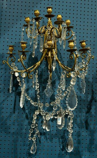 A French gilt bronze and crystal mounted giranandole