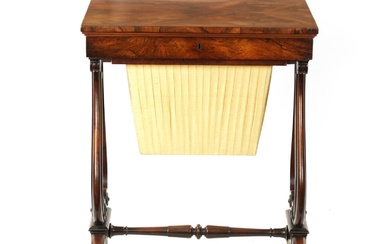 A GOOD GEORGE IV FIGURED ROSEWOOD WORK TABLE OF...