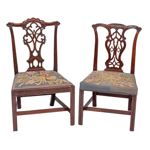 A George III carved mahogany dining chair: the back with sha...