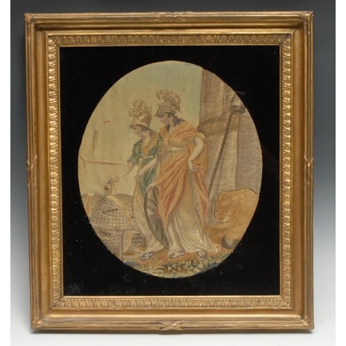 A George III silk and needlework picture, of Britannia and a...