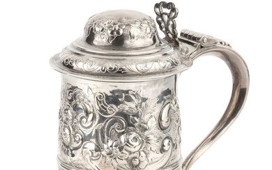 A George III silver tankard, with hinged domed lid, pierced...
