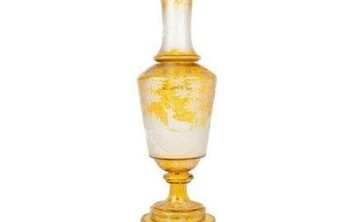 A Large Czech Amber Cut-to-Clear Glass Vase and Stand