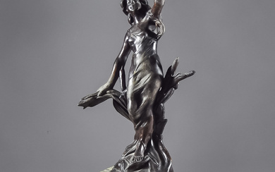 A Late 19th/Early 20th Century White Flecked Marble and Bronzed...