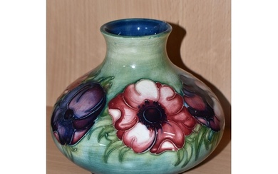 A MOORCROFT POTTERY SQUAT BALUSTER VASE DECORATED WITH PINK ...