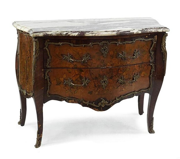 A Marble Top Bombe Commode.