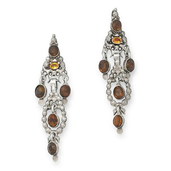 A PAIR OF ANTIQUE GEMSET EARRINGS, SPANISH in silver