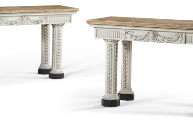 A PAIR OF NORTH ITALIAN GREY-PAINTED CONSOLE TABLES LATE 18TH/FIRST...