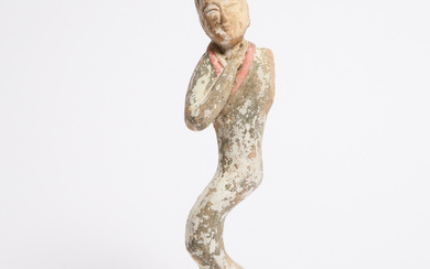A Painted Pottery Figure of a Female Dancer, Han Dynasty (206 BC-AD 220)