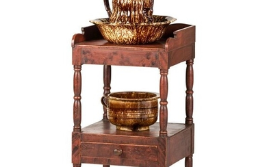 A Painted Wood Wash Stand with a Flint Enamel Water