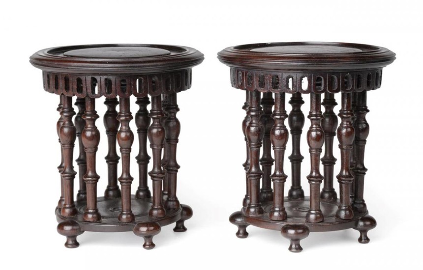 A Pair of Chinese Hardwood Pedestals, Qing Dynasty, probably 18th...