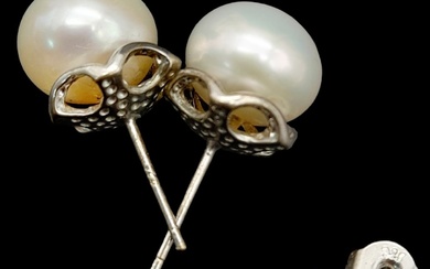 A Pair of Cultured Pearl Earrings on 925 Silver....