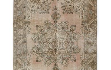 A Persian Zero Pile Vintage Rug.(283x197cm).A lovely zero pile rug from Tabriz in Northern Persia. The colours are soft natural tones. The pile has been clipped low to resemble an antique rug. The rug has a dominant S...