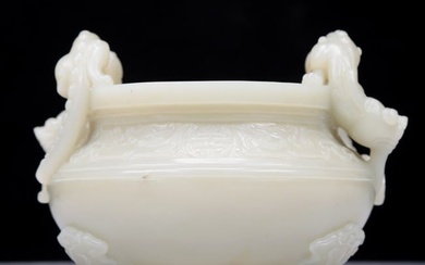 A Precious White Jade Chi-Dragon-Handled Tripod Censer
