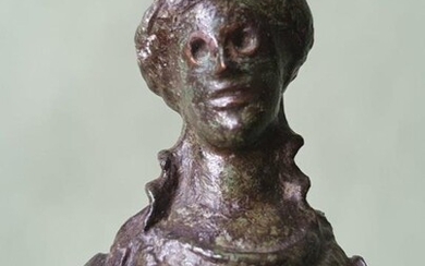 A Roman bronze female figure with silver headband, 5.5"...