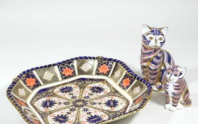 A Royal Crown Derby imari model of a seated cat,...