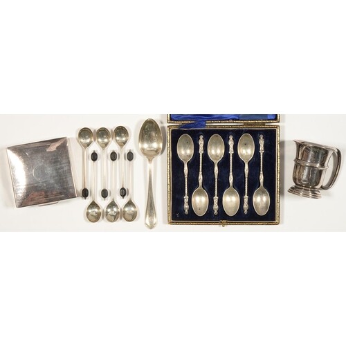 A SET OF SIX GEORGE V SILVER COFFEE SPOONS, APOSTLE PATTERN,...