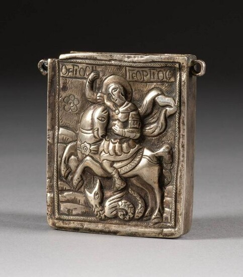 A SILVER PHYLAKTERY SHOWING STS. GEORGE SLAYING THE