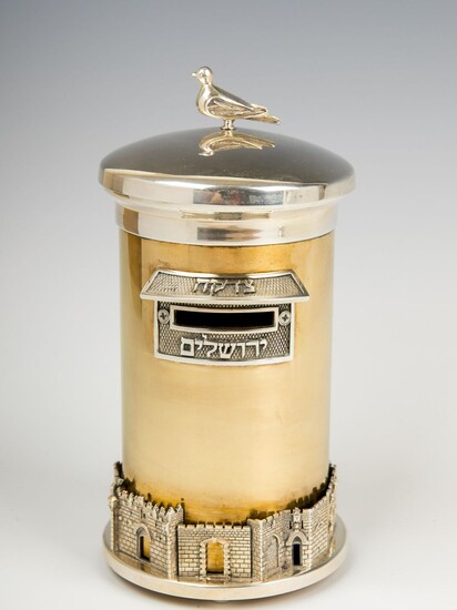 A STERLING SILVER AND BRASS CHARITY CONTAINER BY SWED