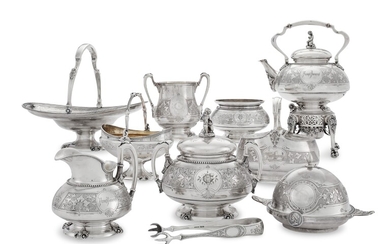 A SUITE OF NINE MATCHING AMERICAN SILVER TEA AND TABLE WARES