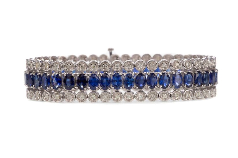 A SYNTHETIC SAPPHIRE AND DIAMOND BRACELET