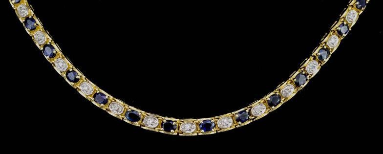 A Sapphire and Diamond Line Necklace, Modern, in gold...
