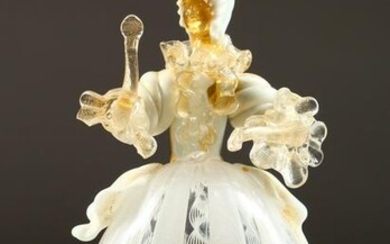 A VENETIAN MOULDED GLASS FIGURE OF A WOMAN, formed from