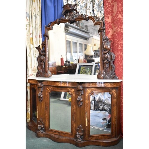 A Victorian Inlaid Mahogany Marble Top Chiffonier with Serpe...
