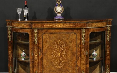 A Victorian gilt metal mounted walnut and marquetry credenza...