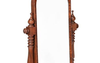 A Victorian mahogany cheval mirror, the domed plate on turne...