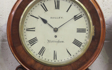 A Victorian mahogany drop dial wall timepiece with eight day single fusee movement, the 12-inch pain