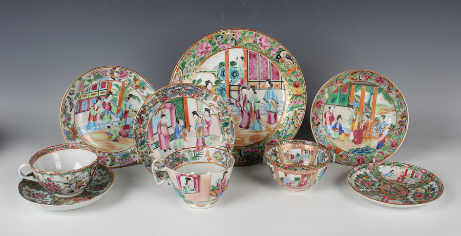 A collection of Chinese Canton famille rose porcelain, mid to late 19th century, all typically paint