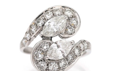 NOT SOLD. A diamond ring set with two marquise-cut diamonds weighing a total of app....