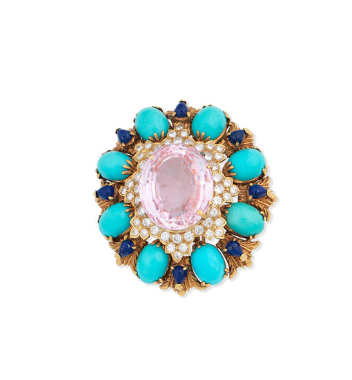 A gem-set and diamond brooch