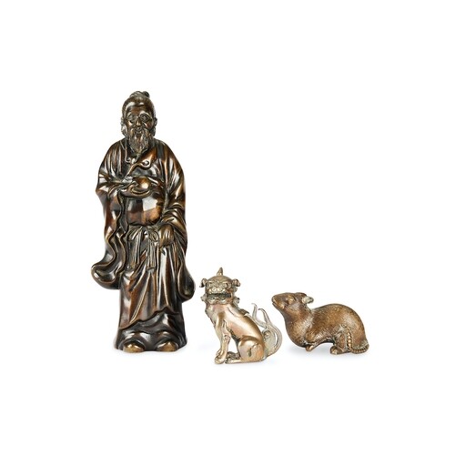 A group of three late 19th century Chinese patinated bronzes...
