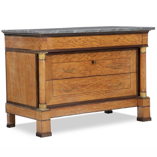 NOT SOLD. A large French Empire satinwood commode. Greyish marble top. Ca. 1820. H. 91 cm. W. 132 cm. D. 63 cm. – Bruun Rasmussen Auctioneers of Fine Art