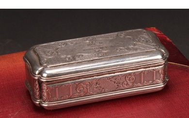 A large Victorian silver table snuff box, bright-cut engrave...